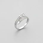 925 sterling silver CZ belt buckle ring on grey background.
