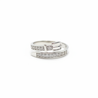 925 sterling silver belt buckle cubic zirconia ring on white background – editorial product photo
