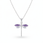 925 Sterling Silver Dragonfly Pendant Necklace with Purple Enamel Wings – Minimalist Jewelry Gift for Women

