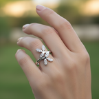 925 sterling silver floral ring BY chakore with CZ marquise petals worn on hand – lifestyle shot