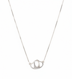 925 sterling silver free-moving interlocked open hearts necklace hanging vertically on white background – double heart pendant with individual bails and box chain
