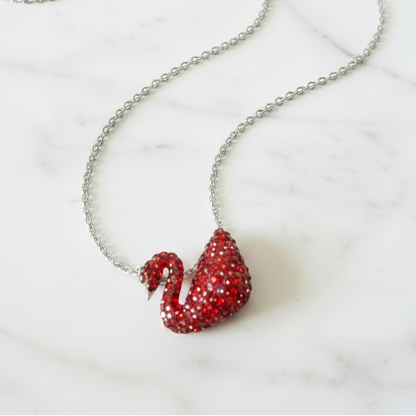 925 Silver Red Crystal Swan Slider  by CHAKORE– Marble Flat Lay