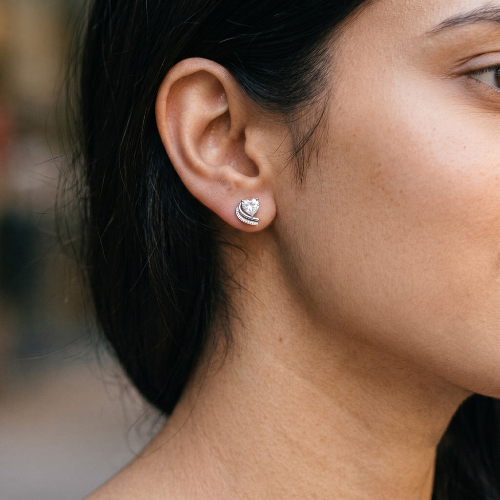 Crystal Valentine 925 Silver Studs Earrings