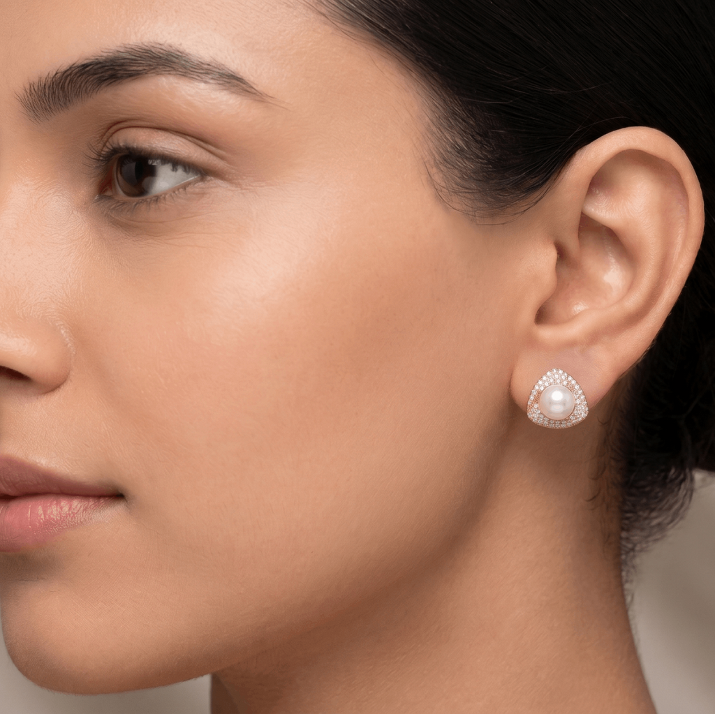 Freshwater Pearl Triangle 925 Silver Stud Earrings