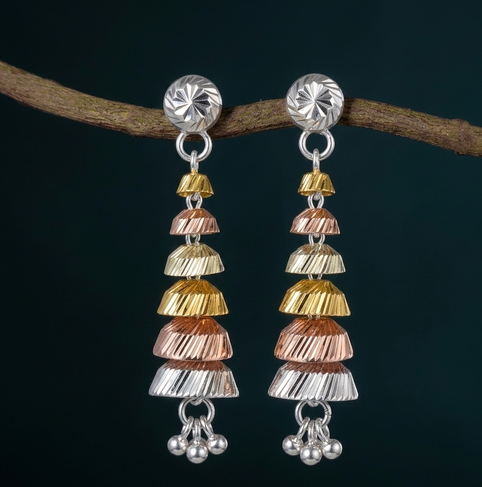 Tri-Tone Chimes 925 Silver Earrings