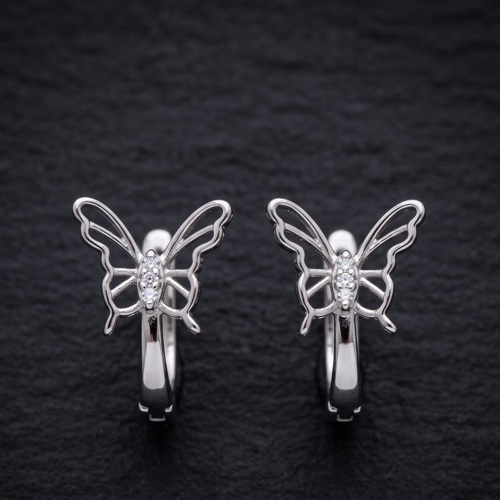 Winged Sparkle 925 Silver Hoops Earrings