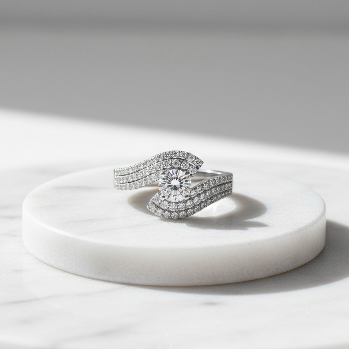 925 silver Crescent Embrace Ring – Marble Flat Lay