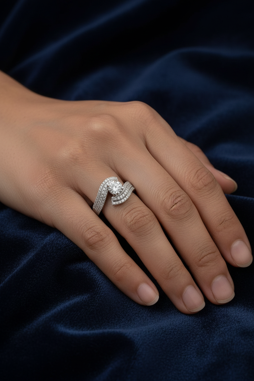 Crescent Embrace Swirl Ring - Side Profile Moody