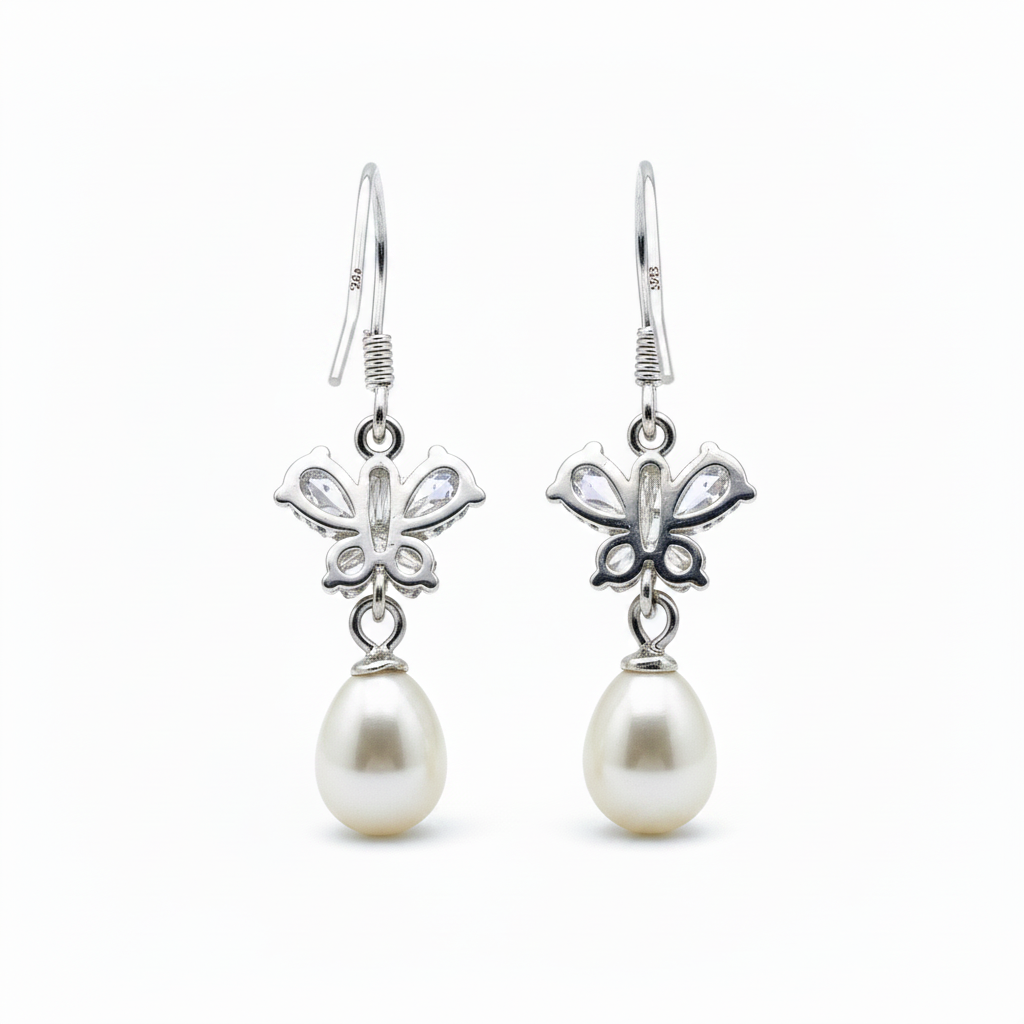 Crystal Butterfly – Polished Rhodium Back White