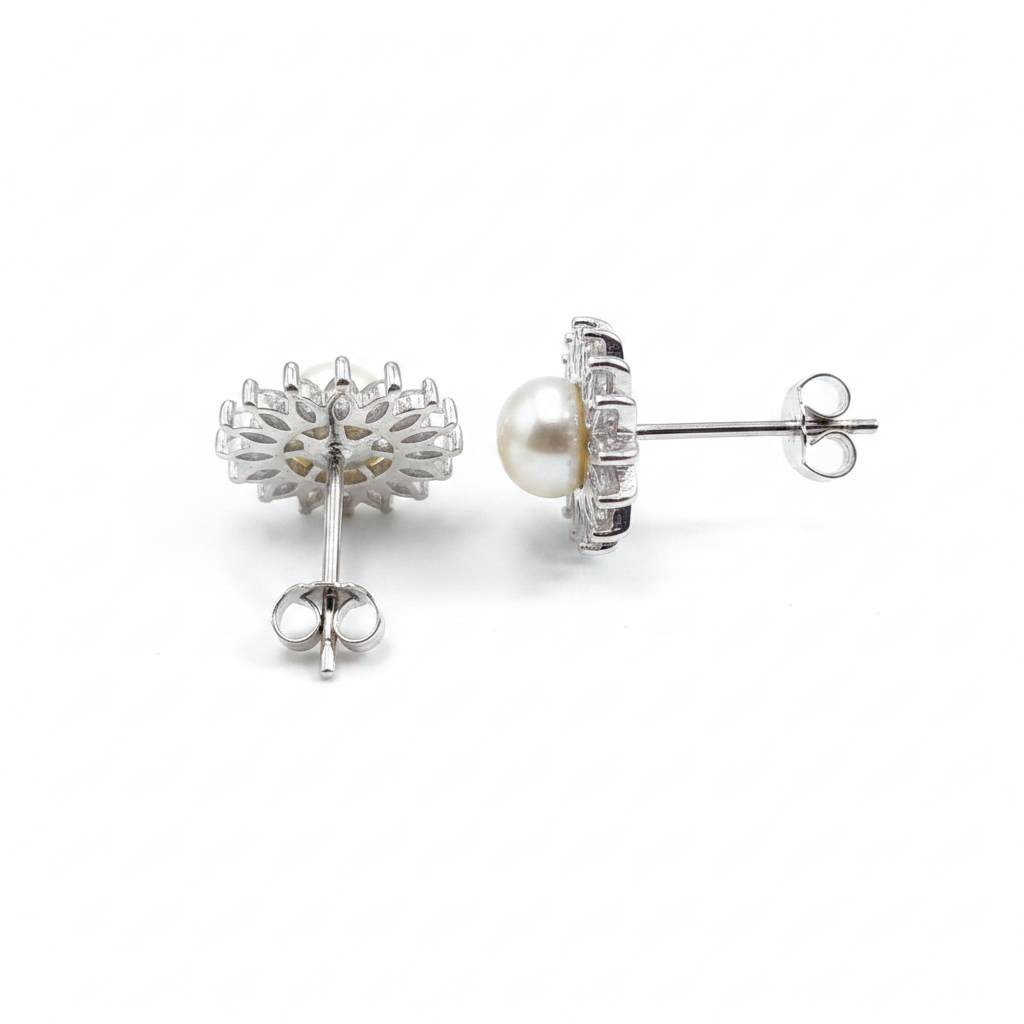 Crystal Sunflower Studs – Back & Side White