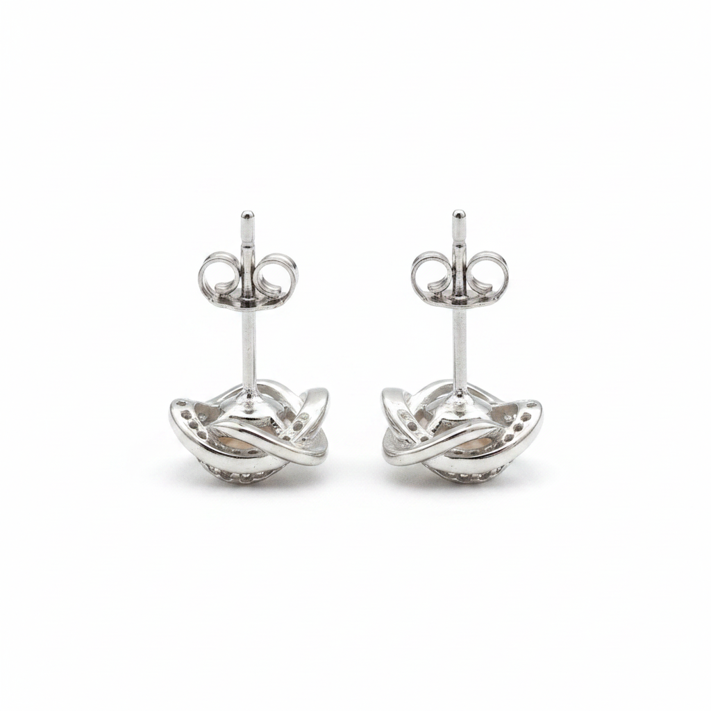 Crystal Swirl Studs – Back Upright White