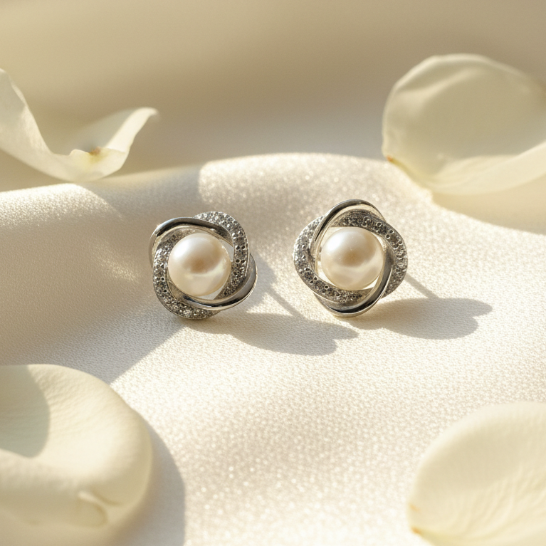 Crystal Swirl Studs – Ivory Silk & Petals