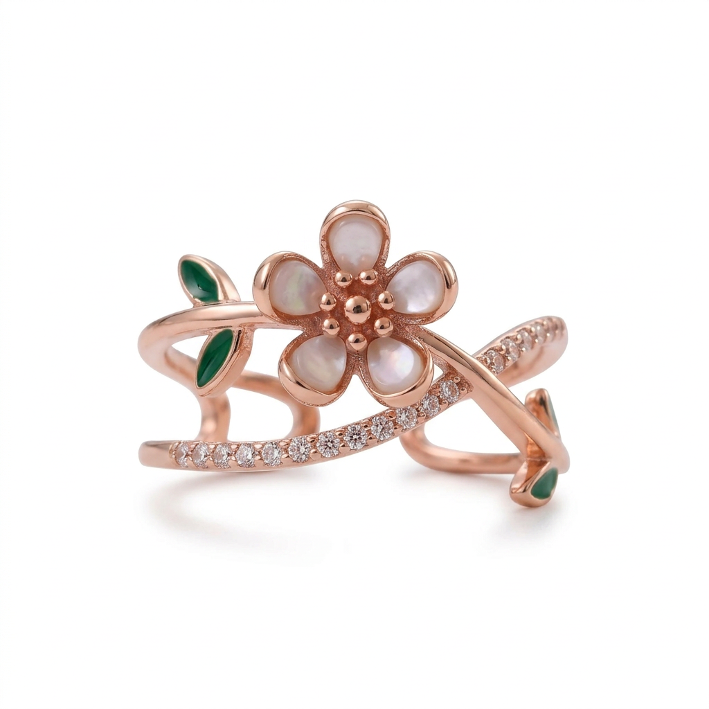 Eden Flora rose gold ring on white