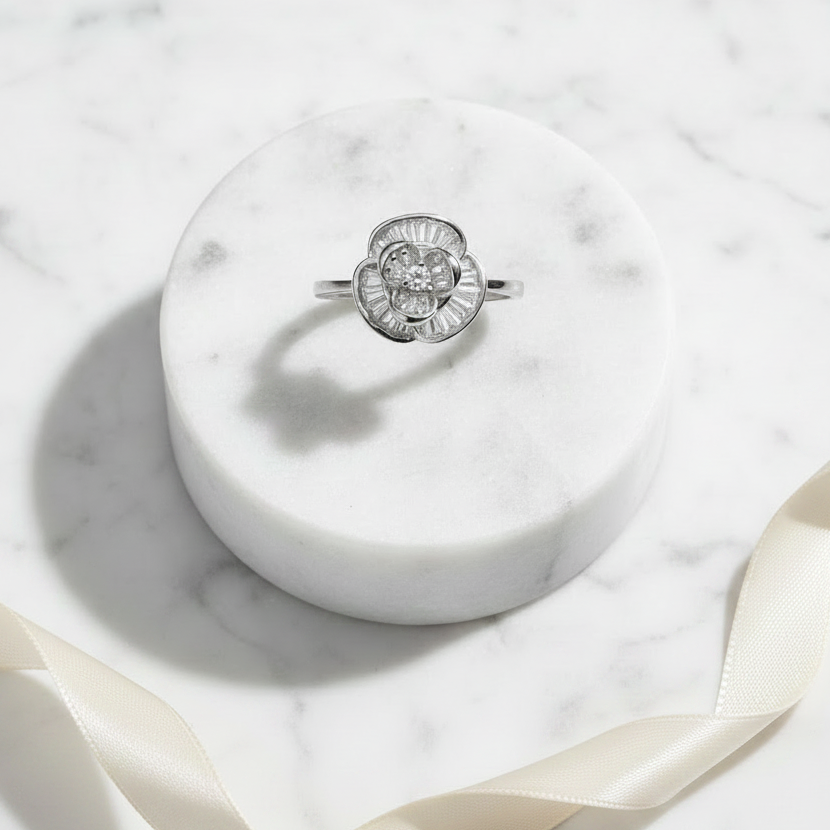 Marble Pedestal + Ribbon — Flower Ring