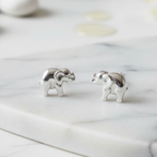 925 Sterling Silver Elephant Stud Earrings on marble surface – CHAKORE