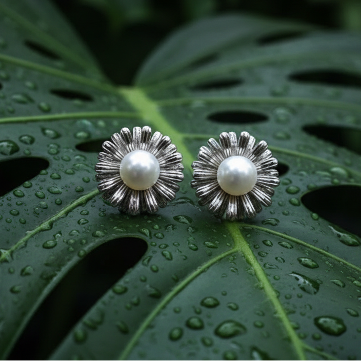 Metallic Daisy Studs – Monstera Dew