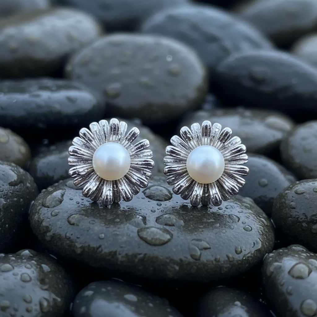 Metallic Daisy Studs – Wet River Stones