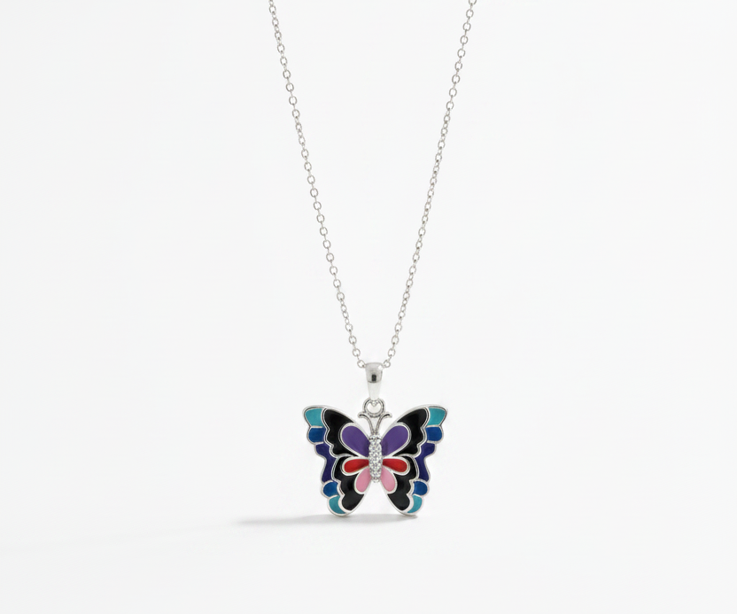 Vibrant Butterfly 925 Silver Necklace