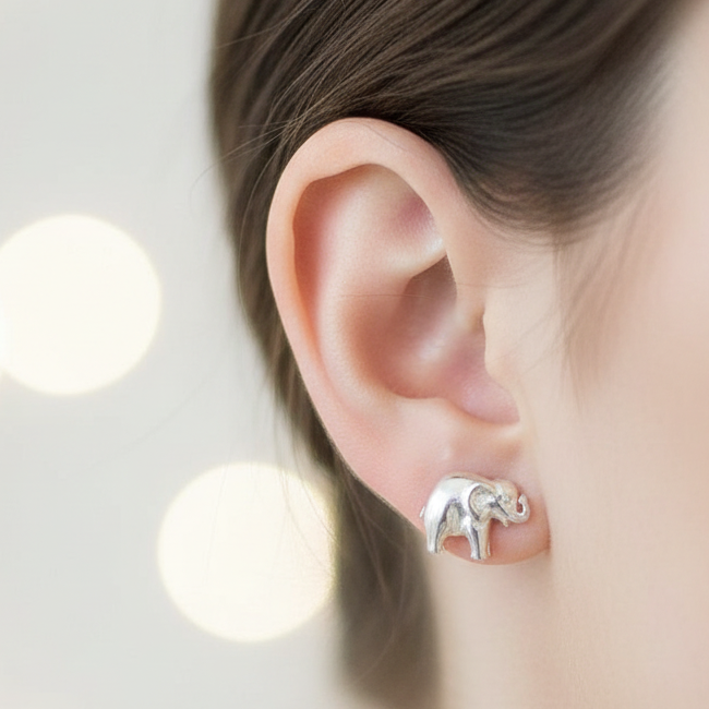 Indian model wearing 925 Sterling Silver Elephant Stud Earrings – CHAKORE
