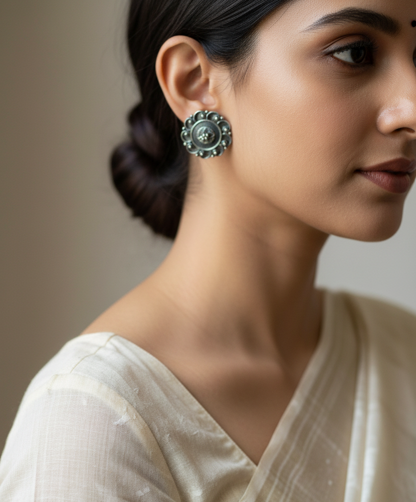 Oxidised Lunar Studs 925 Sterling Silver— Indian Saree Lifestyle by CHAKORE
