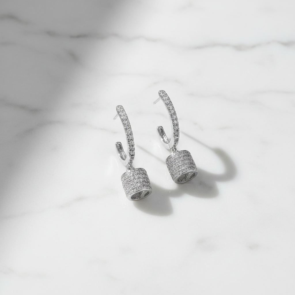 Pavé Hoop Earrings – Marble Flat Lay