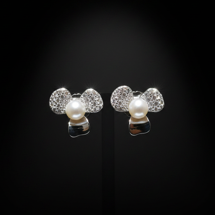 Pearl Bow Earrings – Dark Moody