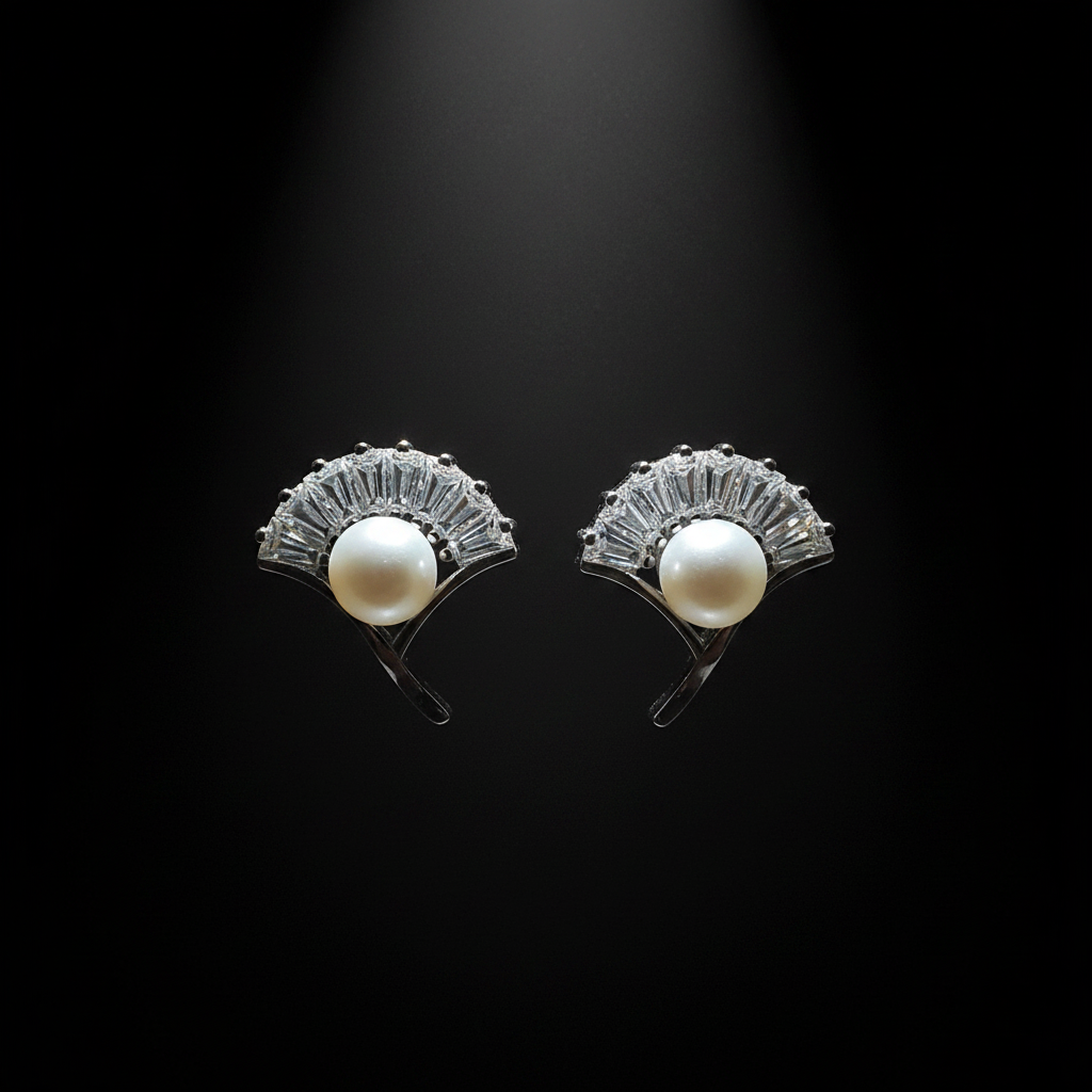 Pearl Fan Studs – Dark Cinematic