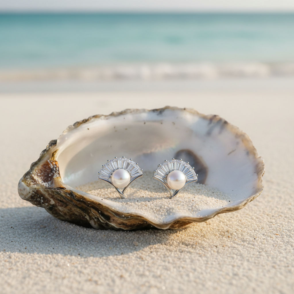 Pearl Fan Studs – Oyster Shell Beach