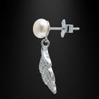 Freshwater Pearl & Crystal Leaf 925 Silver Drop Earrings