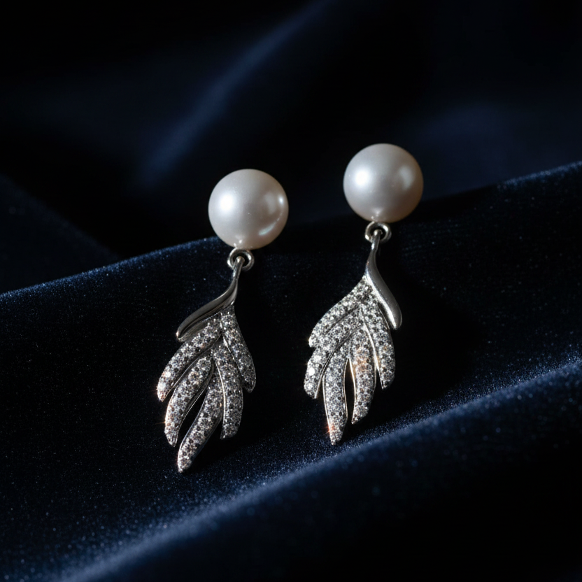 Pearl Leaf Earrings – Dark Velvet