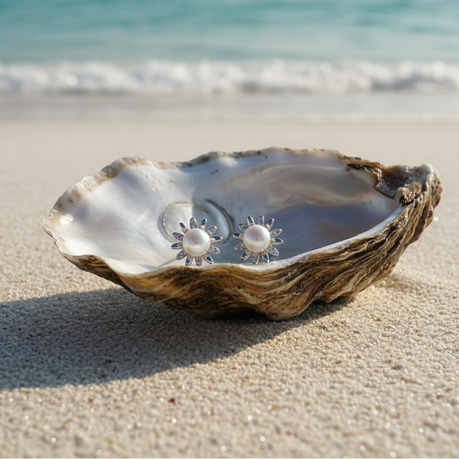 Pearl Sunburst Studs – Oyster Shell Beach