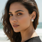 Pearl Triangle Studs – Beach On Model Smaller