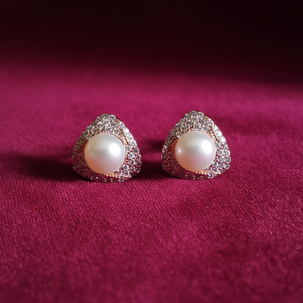 Pearl Triangle Studs – Dark Pink Velvet