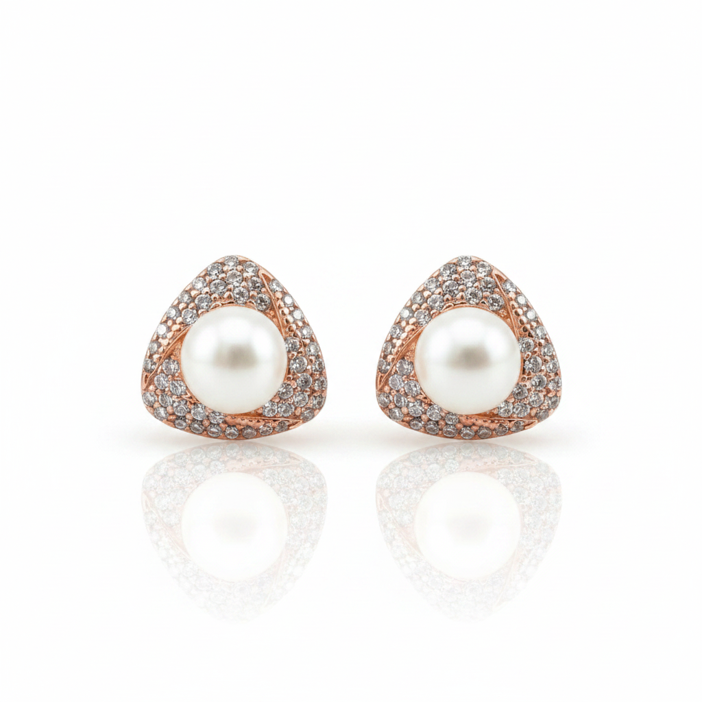 Pearl Triangle Studs – Rose Gold White Studio
