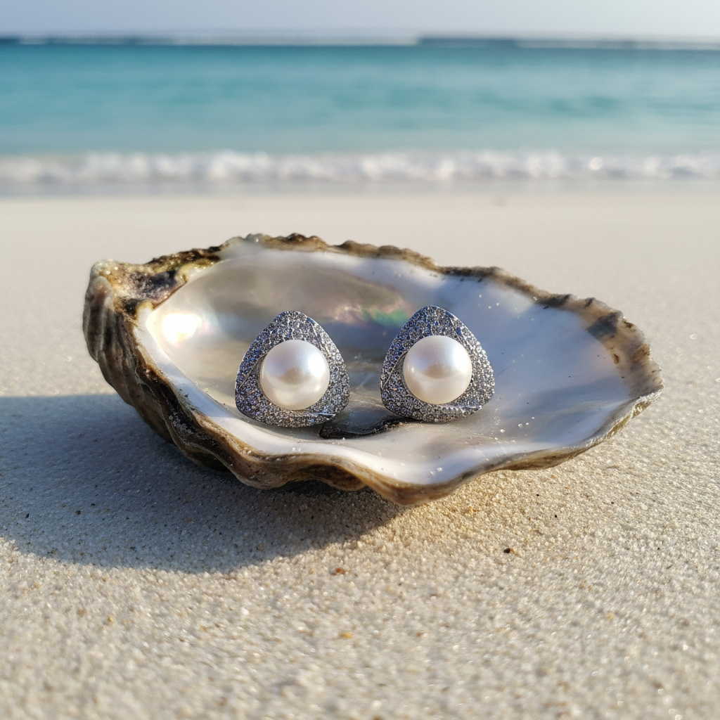 Pearl Triangle Studs Silver – Oyster Shell Beach