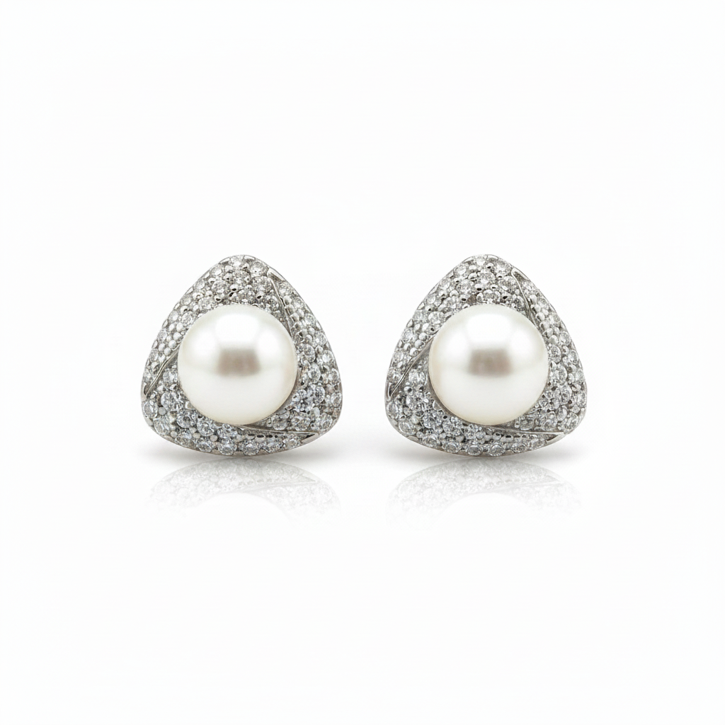 Pearl Triangle Studs – Silver White Studio