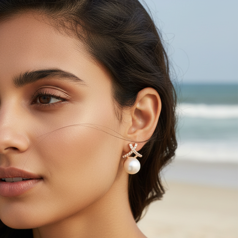 Pearl X Studs – Beach On Model