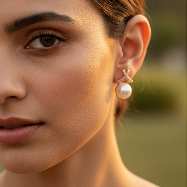 Pearl X Studs – Golden Hour On Model