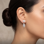 Freshwater Pearl & Crystal Leaf 925 Silver Drop Earrings