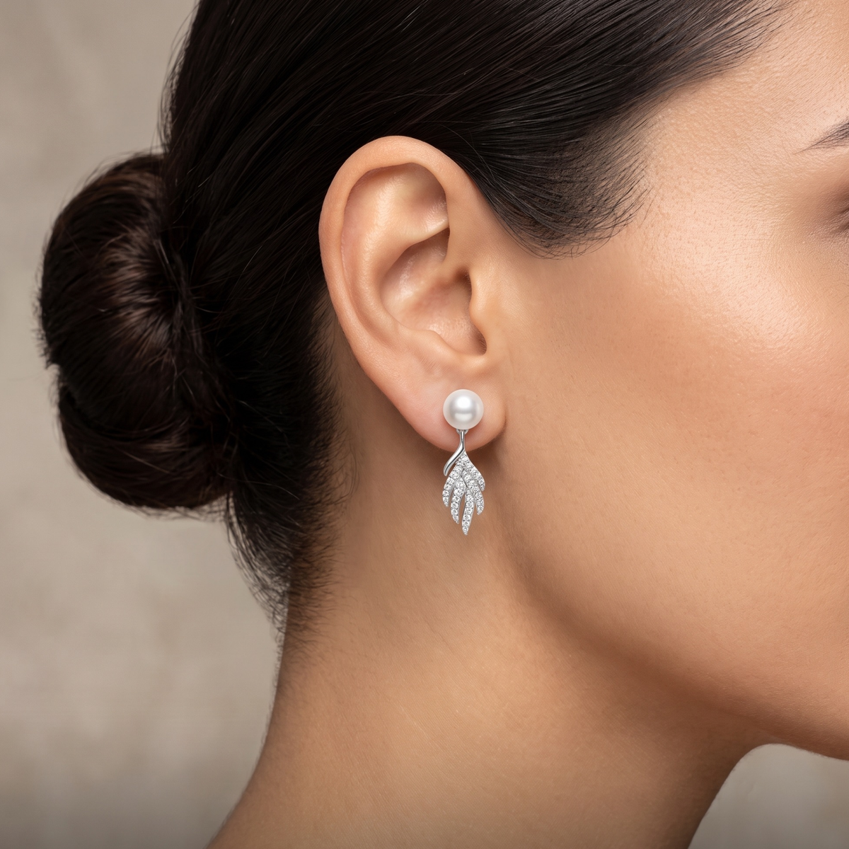Freshwater Pearl & Crystal Leaf 925 Silver Drop Earrings