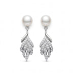 Freshwater Pearl & Crystal Leaf 925 Silver Drop Earrings