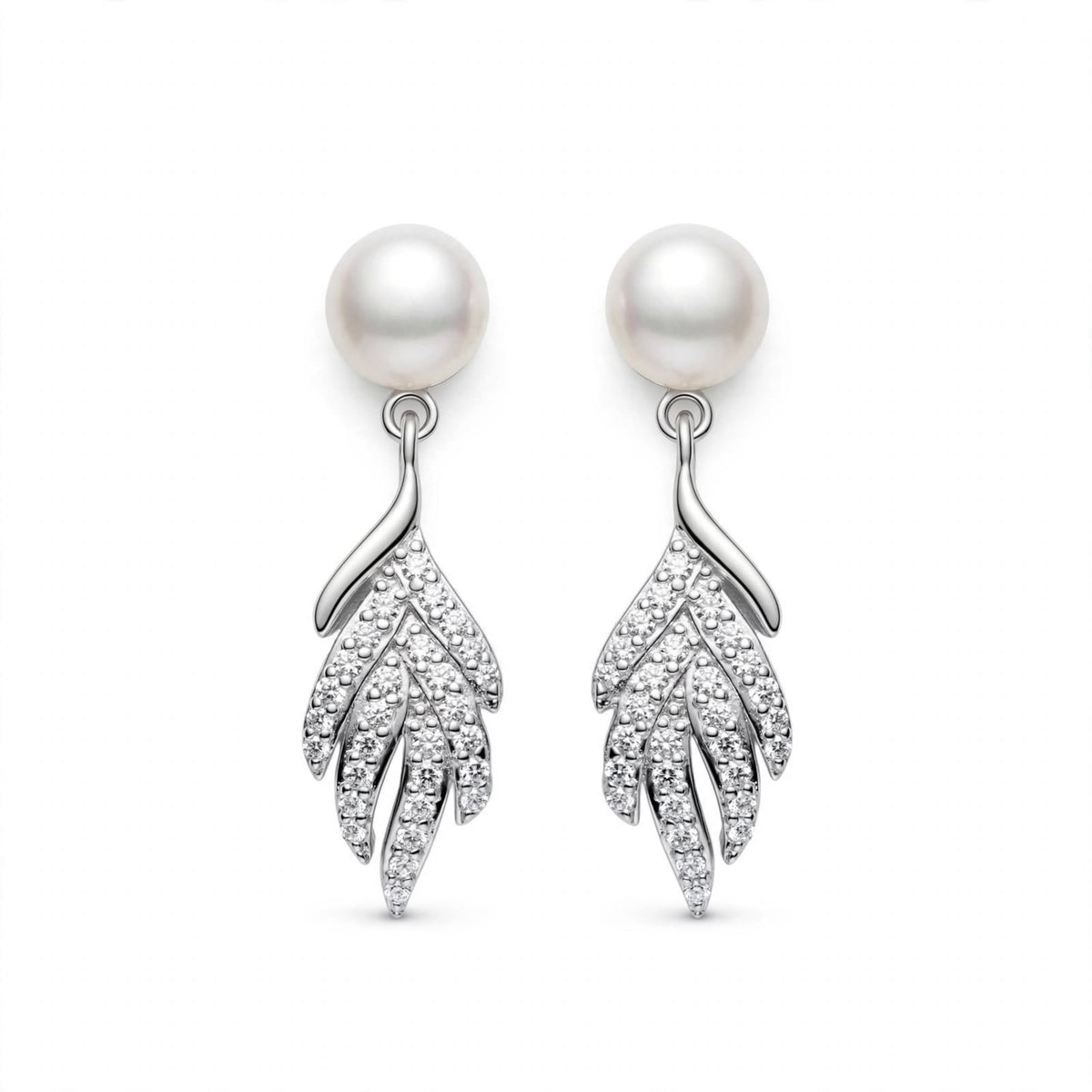 Freshwater Pearl & Crystal Leaf 925 Silver Drop Earrings