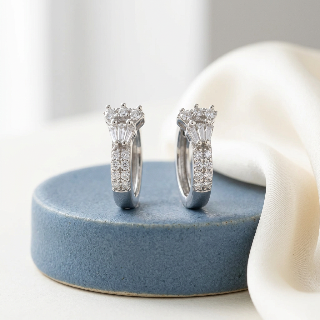 Regal Arch hoops on a blue ceramic display