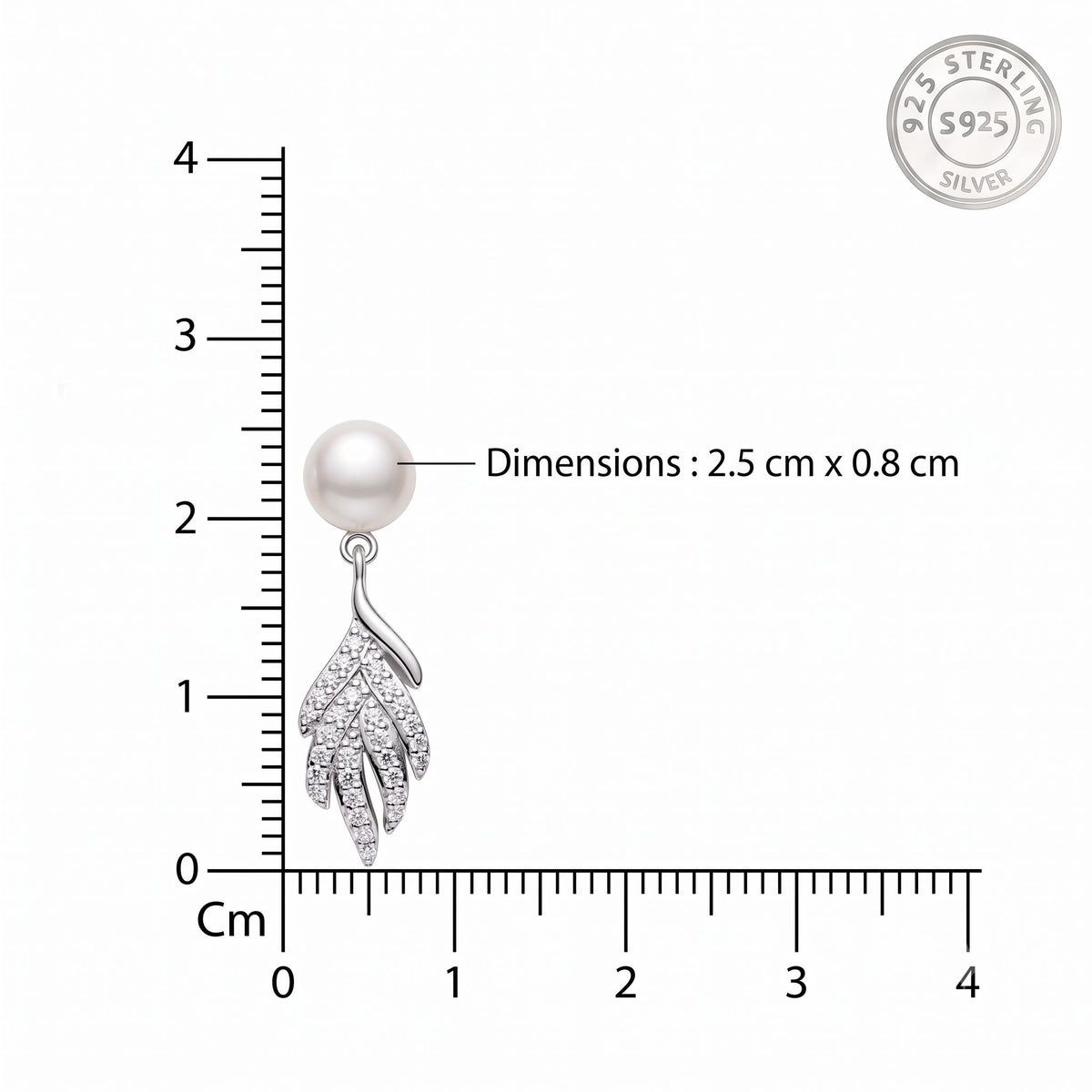 Freshwater Pearl & Crystal Leaf 925 Silver Drop Earrings