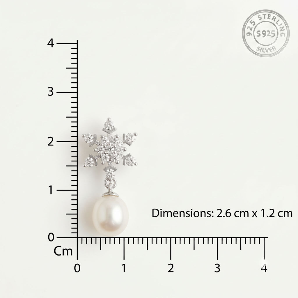 Sparkle Snowflakes 925 Silver Freshwater Pearl Drop Earrings