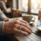 Seven-link ring worn in a café setting