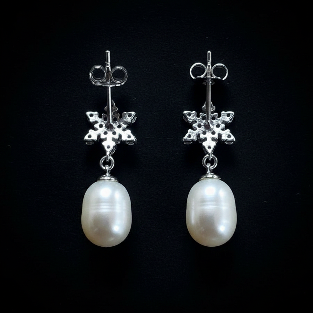 Snowflake Pearl Drop – Back View Dark
