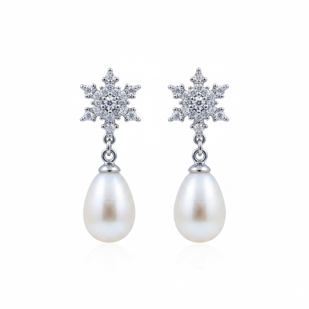 Snowflake Pearl Drop – Front Upright White