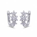 Starry Bloom silver hoops on white