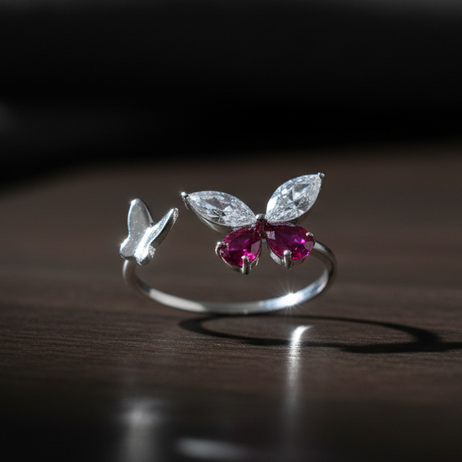 Sterling Silver Butterfly Ring Worn on Finger